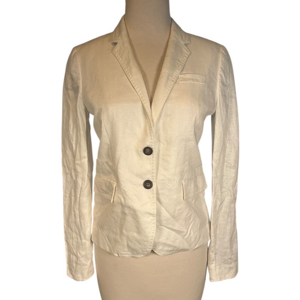 Vintage J.Crew White Linen Blazer Women Size 4 Classic Old Money Tailored Jacket